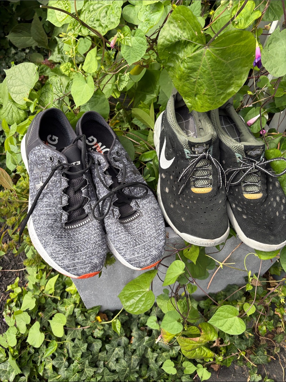 Under Armour Kids Grey/Black Knit Athletic Sneakers with Orange Accent